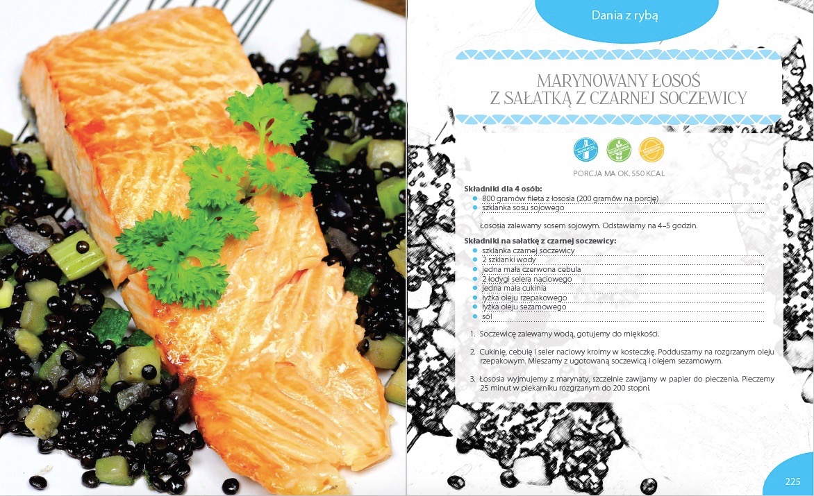 przepis marynowany losoś z sałatką z soczewicy