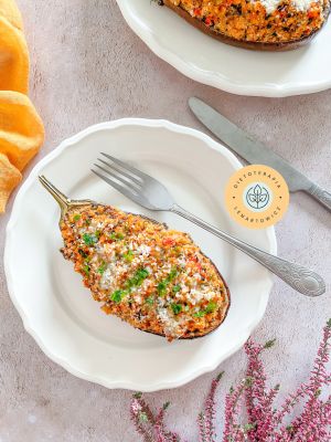 Przepis na faszerowanego bakłażana prosto z kuchni maurytyjskiej, zdrowy posiłek Low CARB od dietetyka klinicznego.