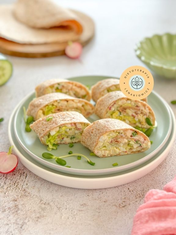 Szybkie sycÄce Åniadanie, idealne przed szkoÅÄ czy do zabrania do pracy. Pasta majonezowa z jajkiem, rzodkiewkÄ, szczypiorkiem, kurczakiem, ogÃ³rkiem zawiniÄta w rolls z tortilli.